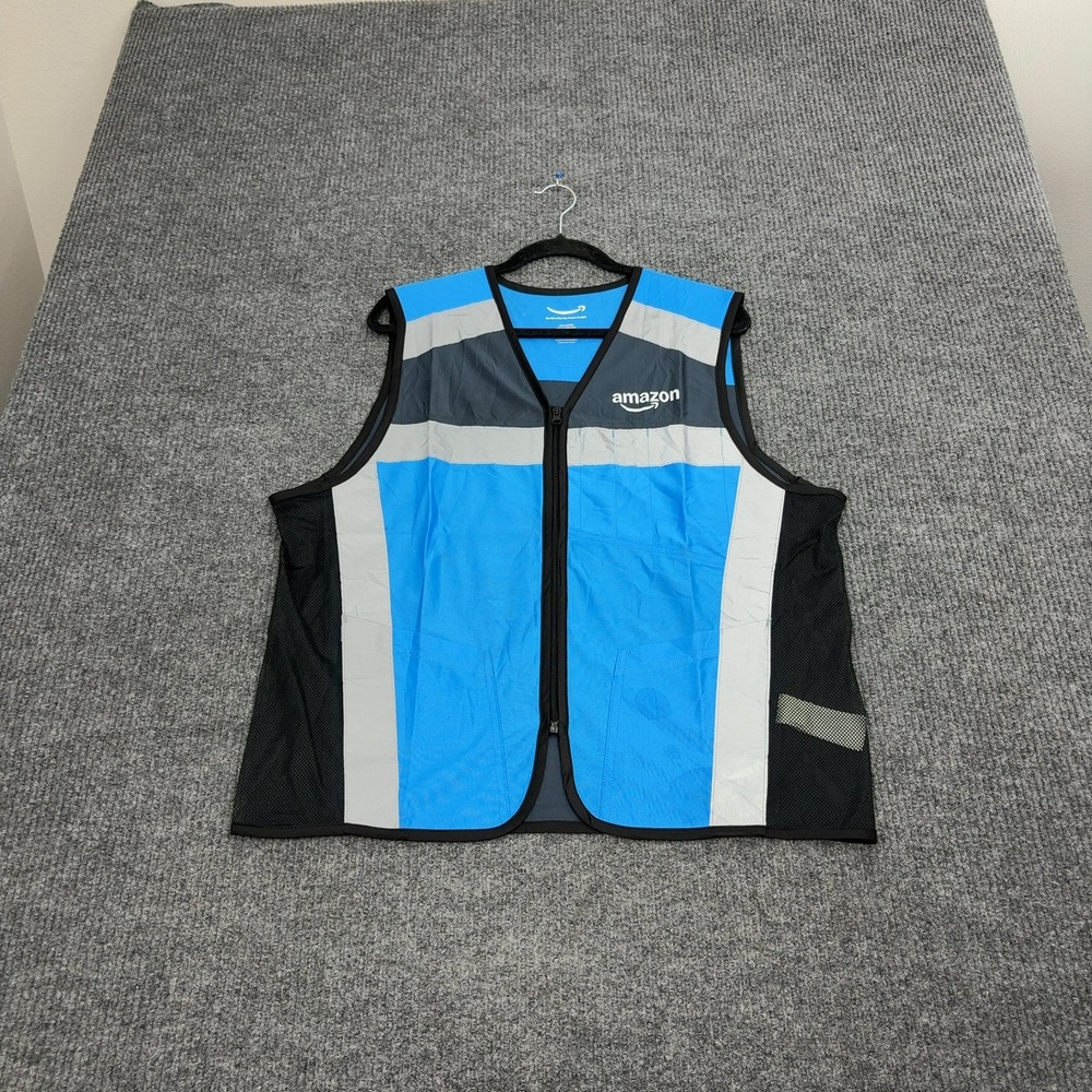 Amazon High Visibility Vest Unisex M/L Blue 100% Polyester Reflective Workwear